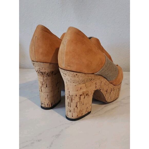 Rare Rive Gauche women Suede wedge Cork Platform Loafer Heels 38 made in Italy - Picture 3 of 9